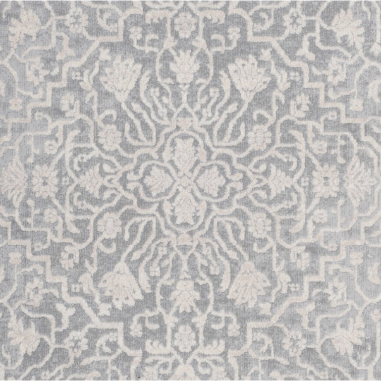 Gray Floral Rectangular Synthetic Area Rug 9' x 12'