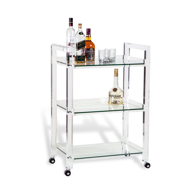 Ava Modern Clear Acrylic Bar Cart with Glass Shelves