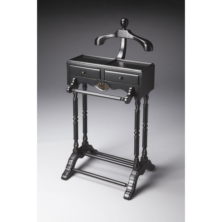 Traditional Black Licorice Wood Valet Stand with Drawers