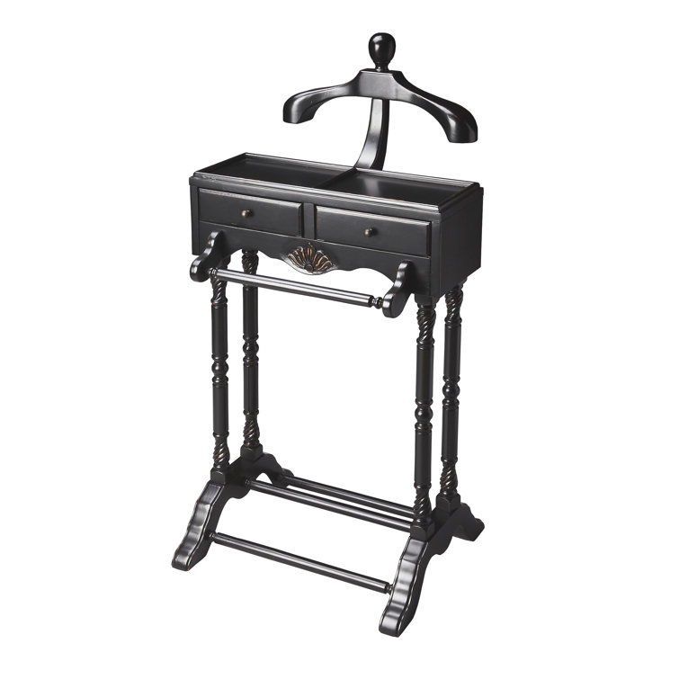 Traditional Black Licorice Wood Valet Stand with Drawers