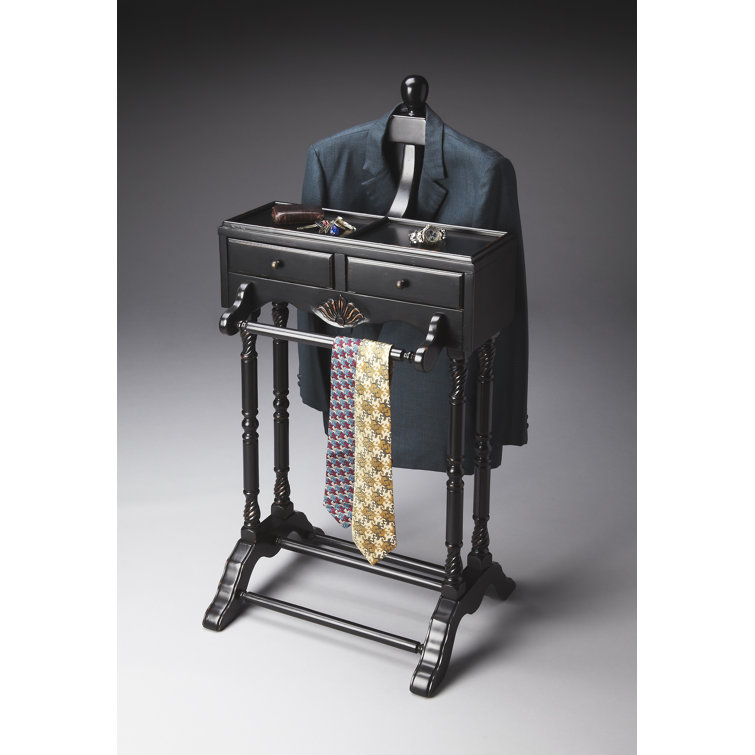 Traditional Black Licorice Wood Valet Stand with Drawers