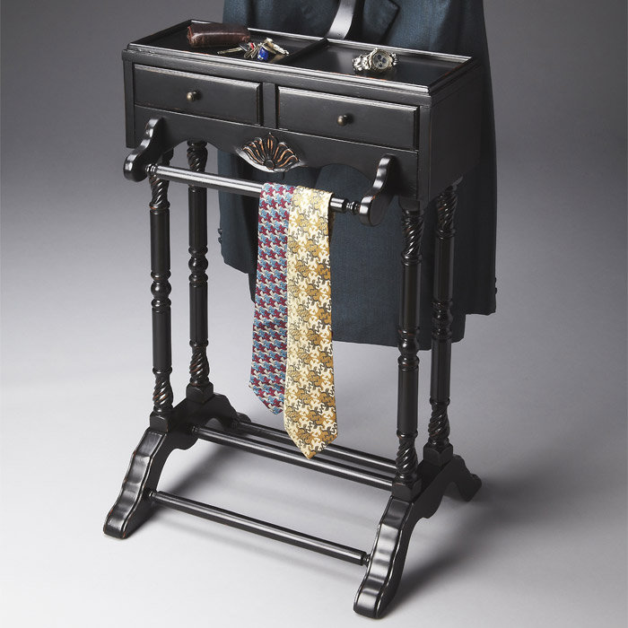 Traditional Black Licorice Wood Valet Stand with Drawers