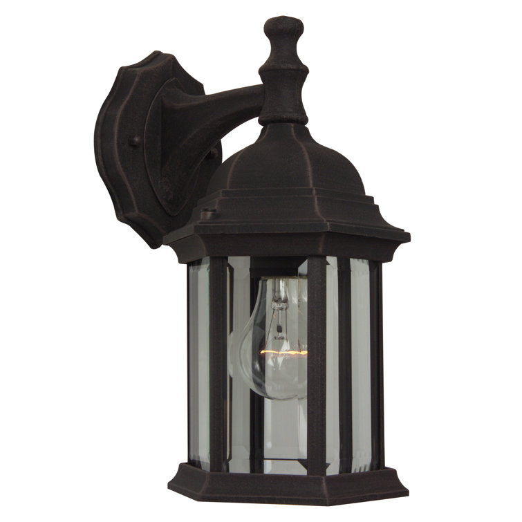 Hexagonal Bronze and Black Outdoor Wall Lantern with Clear Glass