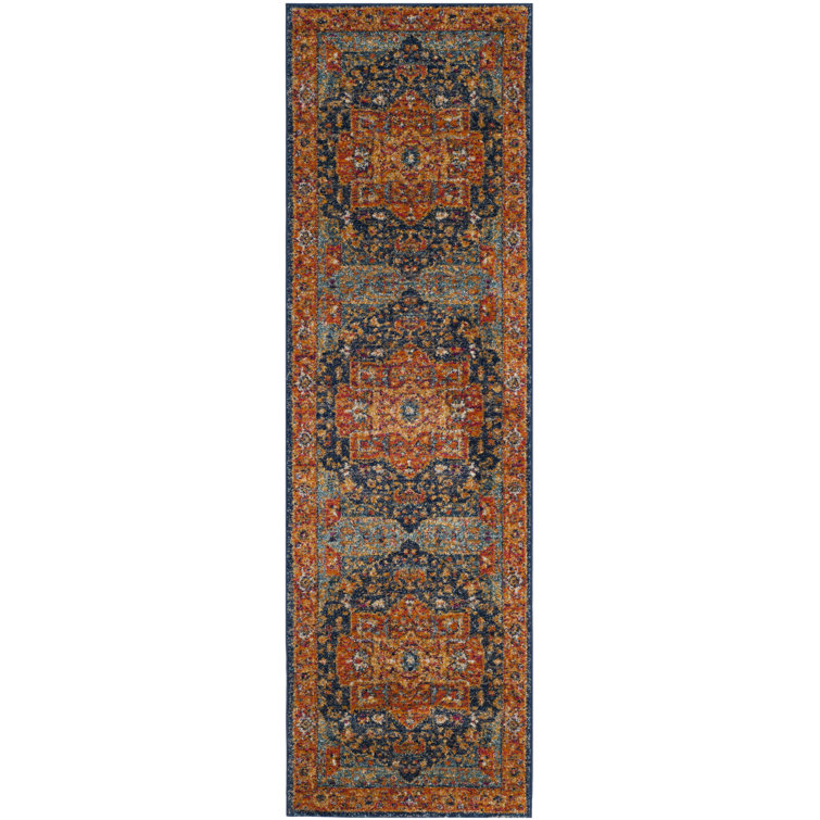 Evoke Blue and Orange Synthetic Stain-Resistant Runner Rug