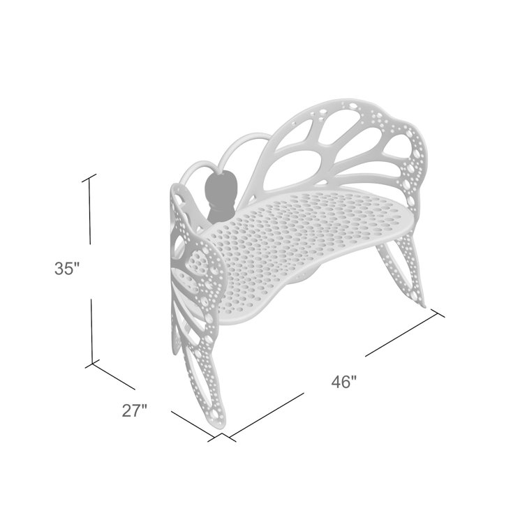 Whimsical White Aluminum Butterfly Garden Bench - 38in