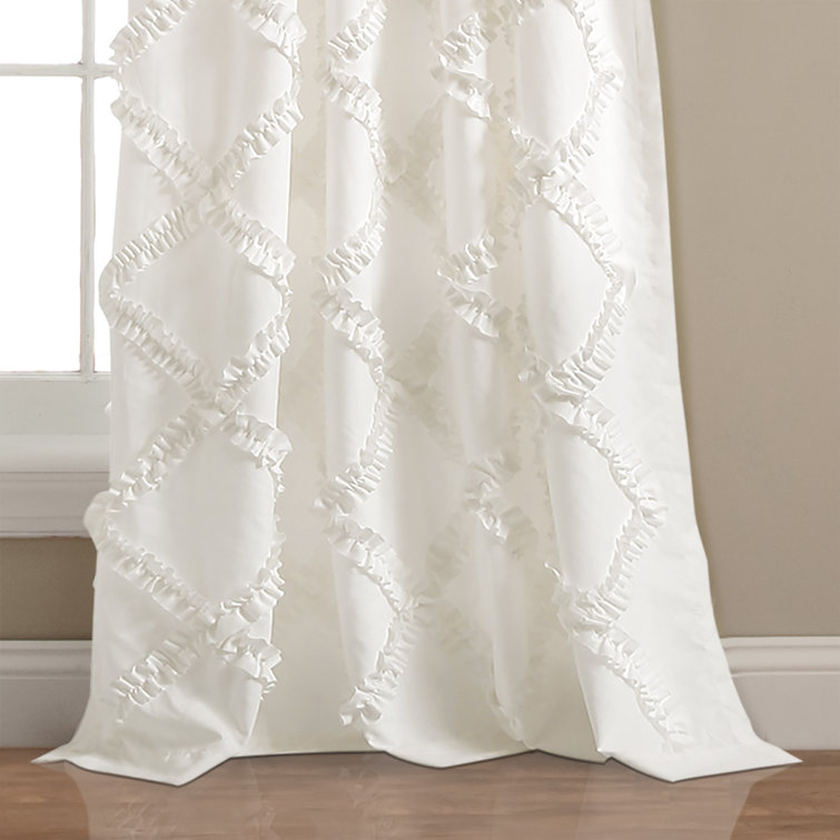 White Ruffle Diamond Light-Filtering Polyester Curtain Panels, 63"