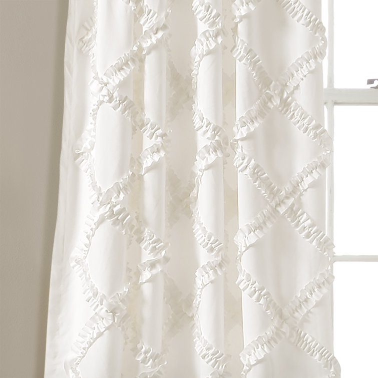 White Ruffle Diamond Light-Filtering Polyester Curtain Panels, 63"