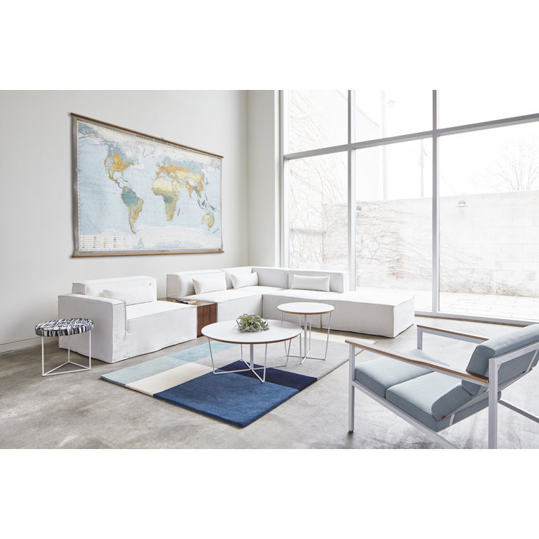 Modern Array Round Wood and Metal Coffee Table in White