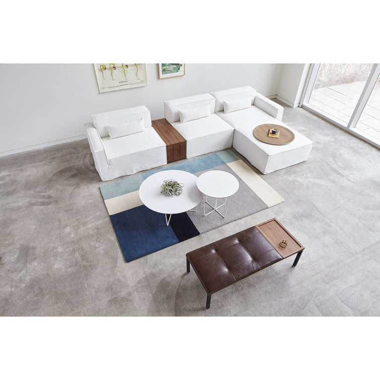 Modern Array Round Wood and Metal Coffee Table in White