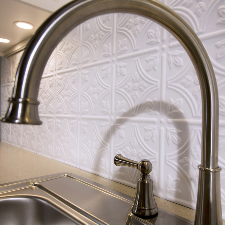Gloss White Vinyl Traditional Decorative Backsplash Panels, 18in x 24in