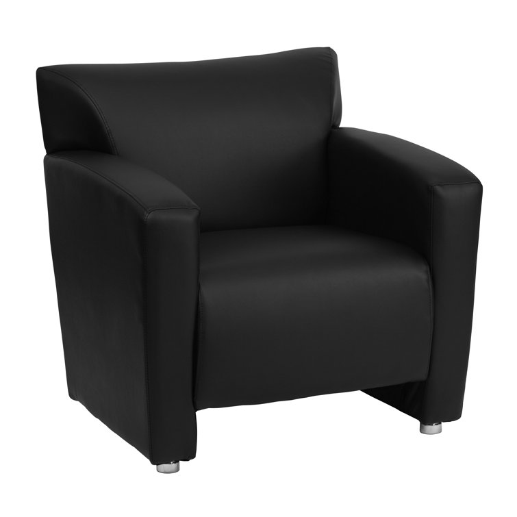 Sustainably Sourced Black Leather Wood Accent Chair