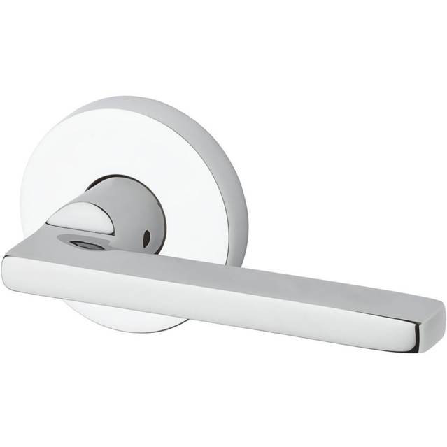 Polished Chrome Square Keyed Door Lever with Round Rose