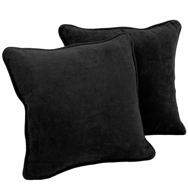 Black Double-Corded Microsuede Square Throw Pillows, Set of 2