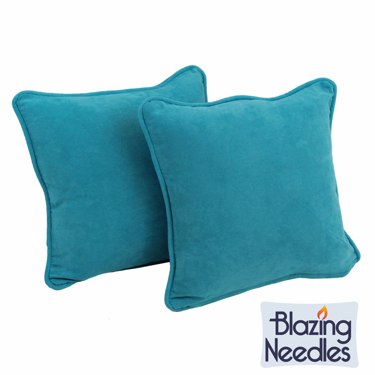 Aqua Blue Microsuede Square Throw Pillows Set of 2