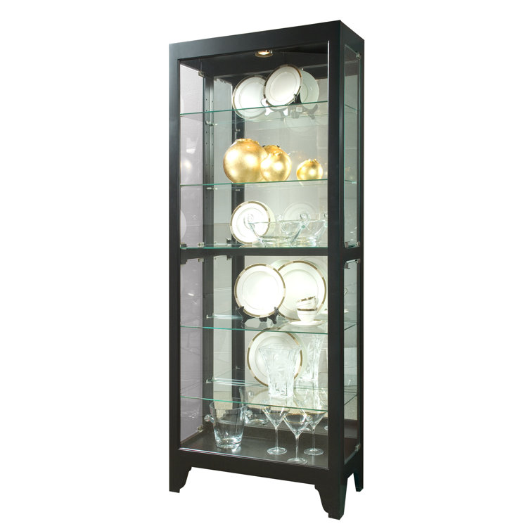 Onyx Black Lighted Curio Cabinet with Glass Shelves