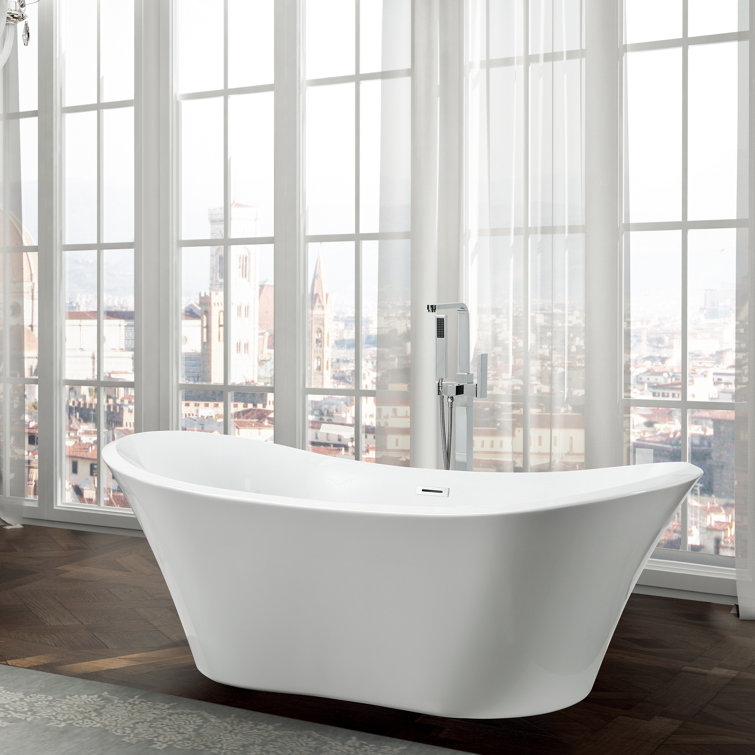 Ancona 71'' Glossy White Freestanding Acrylic Bathtub