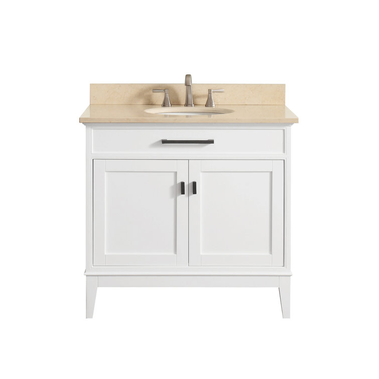 Madison 37" White Solid Wood Bathroom Vanity with Marble Top