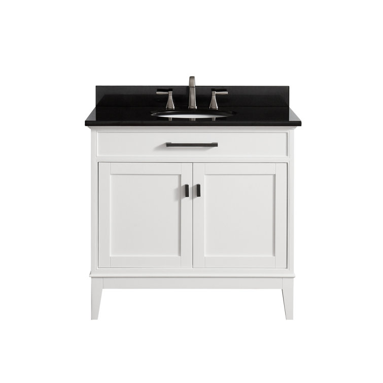 Madison 37" White Solid Wood Bathroom Vanity with Marble Top