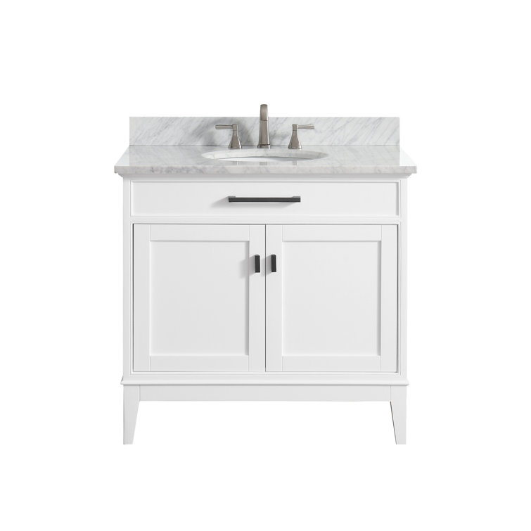 Madison 37" White Solid Wood Bathroom Vanity with Marble Top
