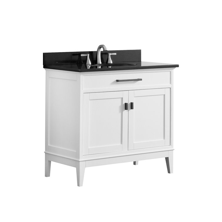 Madison 37" White Solid Wood Bathroom Vanity with Marble Top