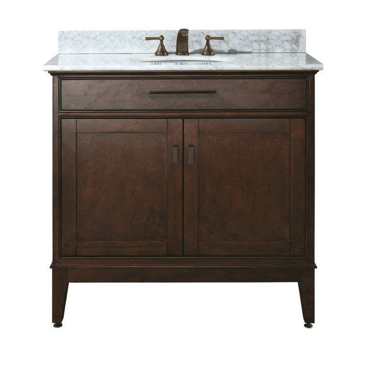 Madison 37" White Solid Wood Bathroom Vanity with Marble Top