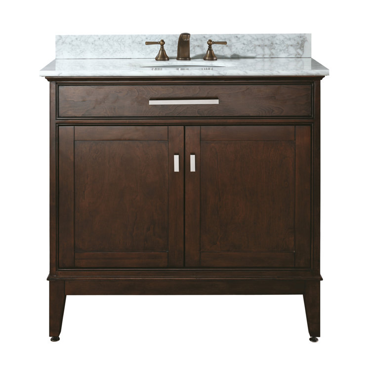 Madison 37" White Solid Wood Bathroom Vanity with Marble Top