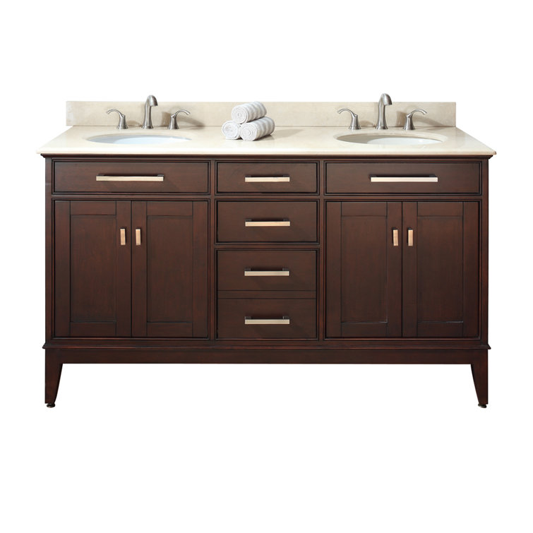 Madison 60" Tobacco Double Vanity with Carrera Marble Top