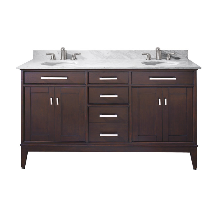 Madison 60" Tobacco Double Vanity with Carrera Marble Top