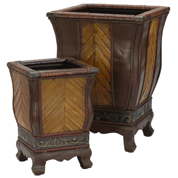 Vibrant Fusion Wood Planter Set, 18" with Vine Design