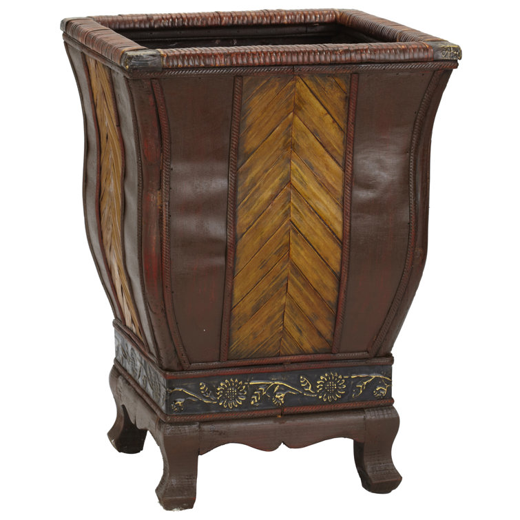 Vibrant Fusion Wood Planter Set, 18" with Vine Design