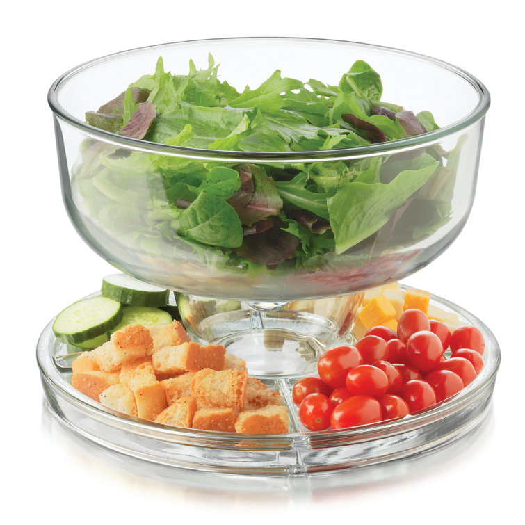 Clear Glass Pedestal Serving Bowl with Dome and Bubble Stem