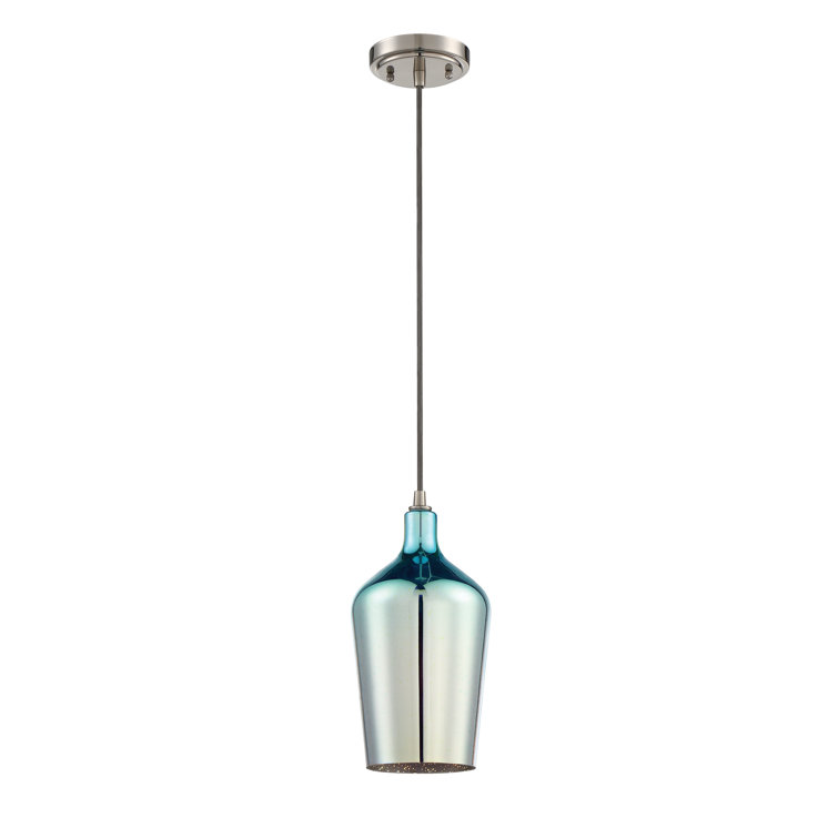 Brushed Polished Nickel Mini Pendant with Burst Glass Shade