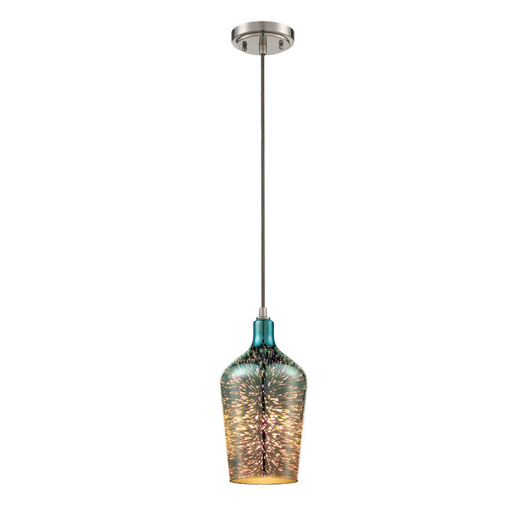 Brushed Polished Nickel Mini Pendant with Burst Glass Shade