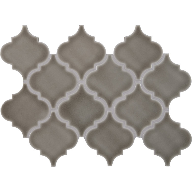 Dove Gray Glossy Ceramic Arabesque Mosaic Tile Sheet