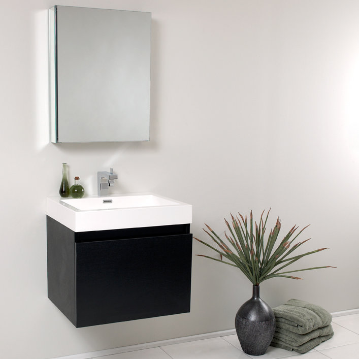 Sleek Black 24" Wall-Mounted Vanity Set with Integrated Sink & Medicine Cabinet