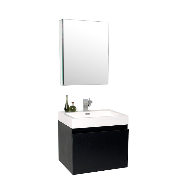 Sleek Black 24" Wall-Mounted Vanity Set with Integrated Sink & Medicine Cabinet