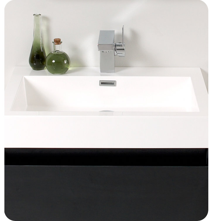 Sleek Black 24" Wall-Mounted Vanity Set with Integrated Sink & Medicine Cabinet