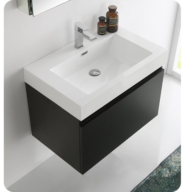 Black Engineered Wood Wall Mount Vanity Set with Acrylic Sink