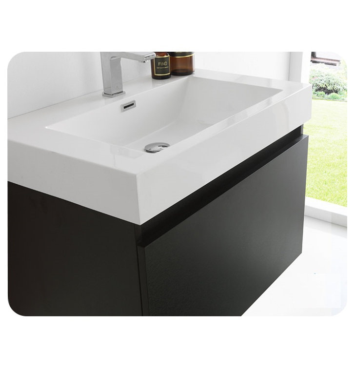 Black Engineered Wood Wall Mount Vanity Set with Acrylic Sink
