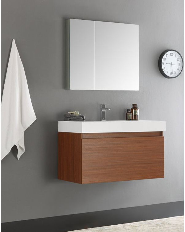 Teak Wall Mounted Vanity Set with Medicine Cabinet