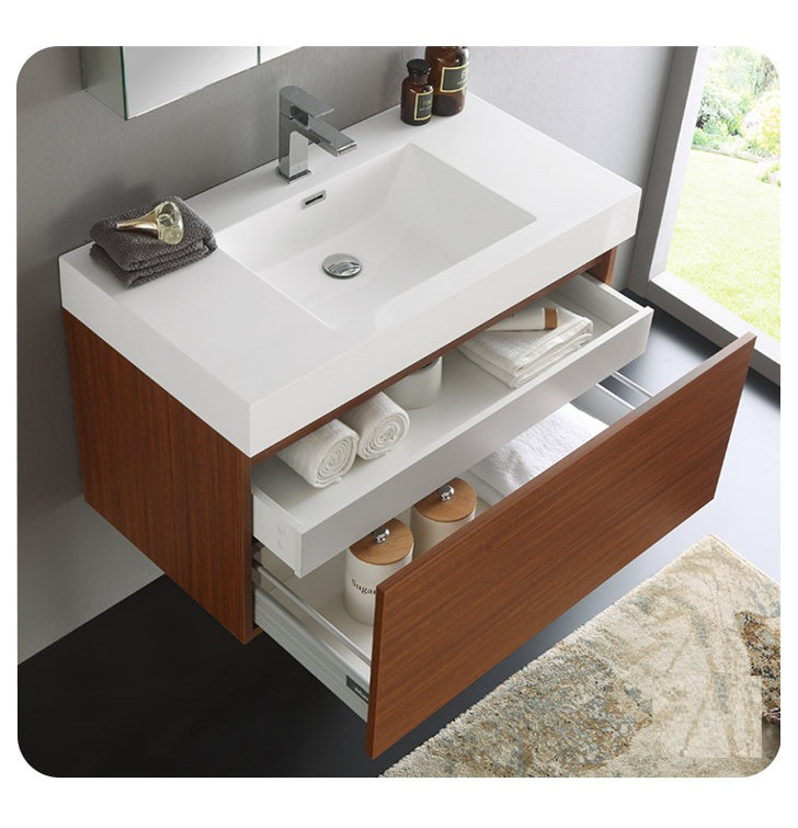 Teak Wall Mounted Vanity Set with Medicine Cabinet