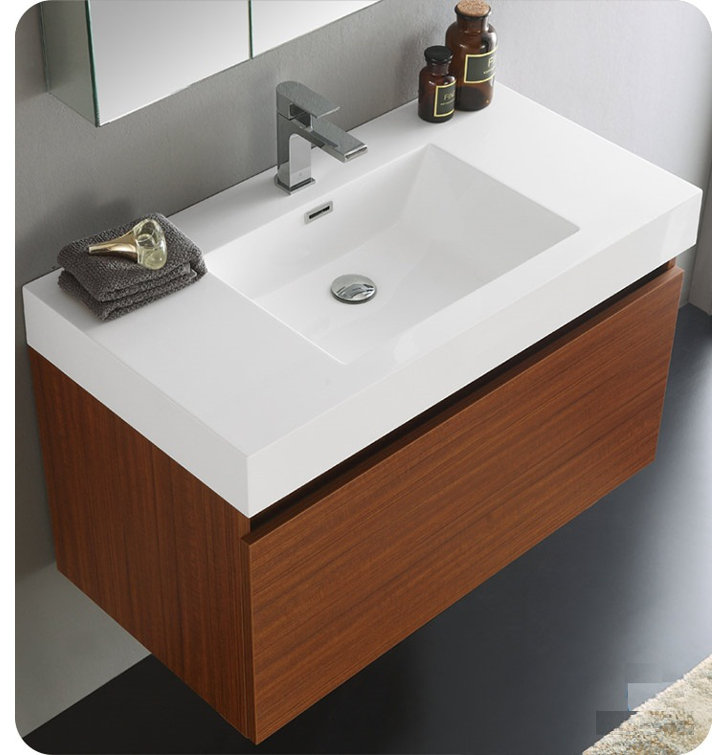 Teak Wall Mounted Vanity Set with Medicine Cabinet