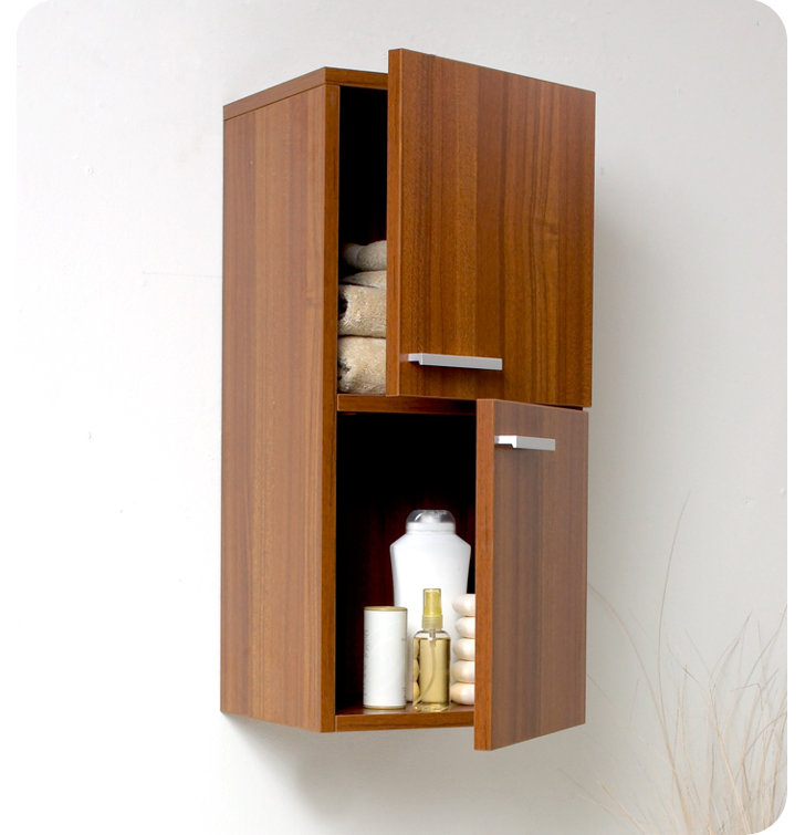 Teak Wall Mounted Bathroom Cabinet with Soft Closing Hinges
