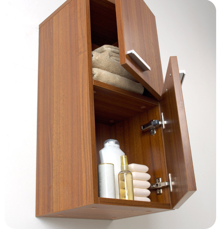 Teak Wall Mounted Bathroom Cabinet with Soft Closing Hinges