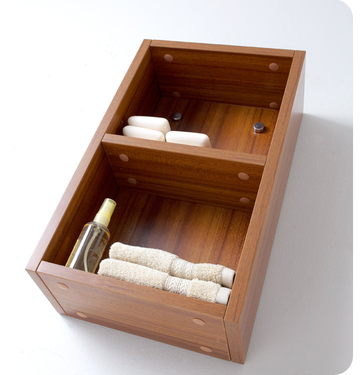 Teak Wall-Mounted Bathroom Cabinet with Adjustable Shelves