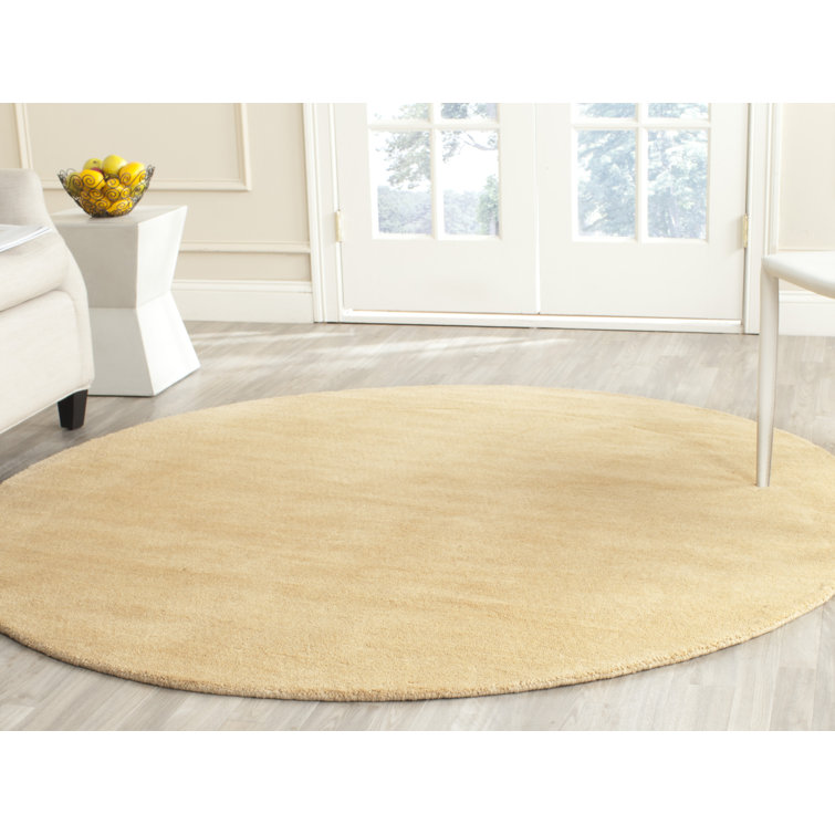 Beige Round Hand-Tufted Wool Area Rug, 6'