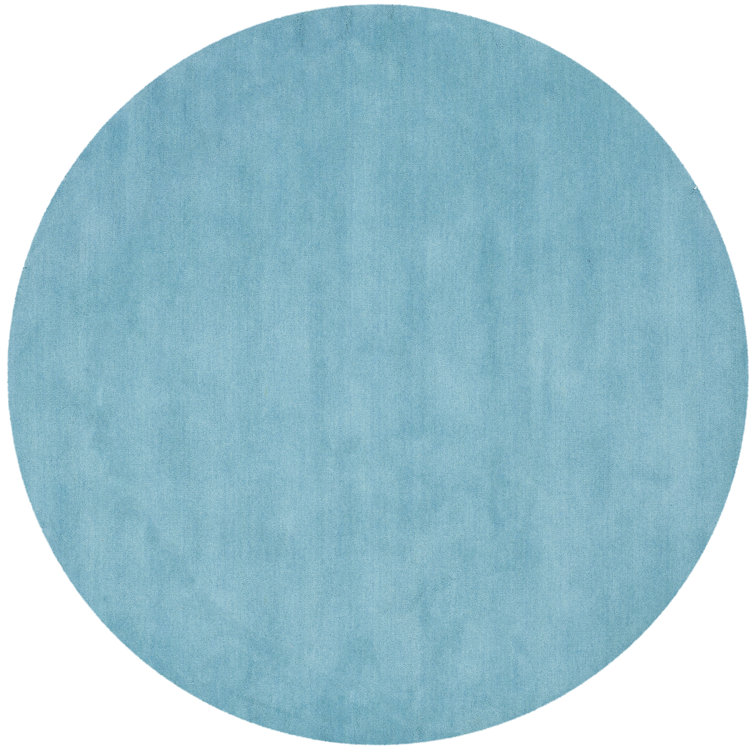 Turquoise Hand-Tufted Round Wool Rug, 8' Diameter
