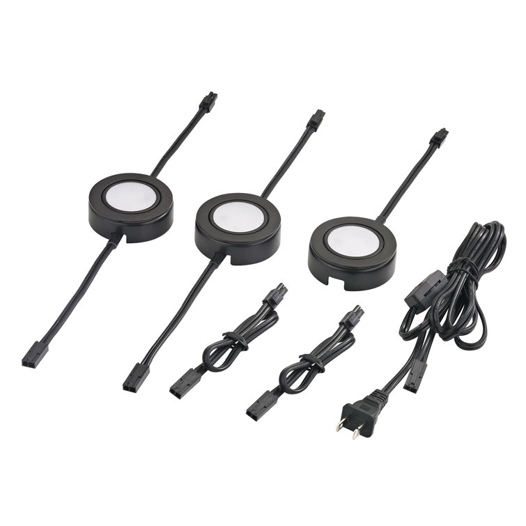 Black Metal Swivel LED Under Cabinet Puck Light Set