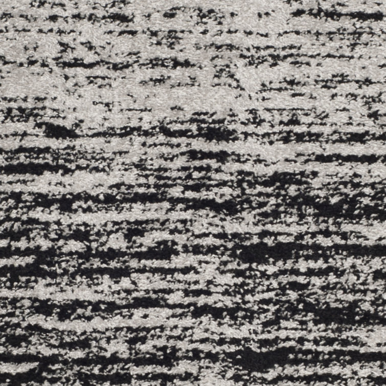 Silver and Black Striped Synthetic Square Area Rug