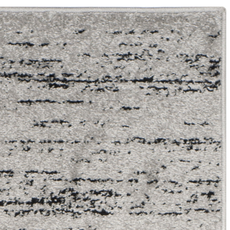 Silver and Black Striped Synthetic Square Area Rug